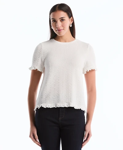 Rafaella Petite Puckered Ruffle Short-Sleeve Top