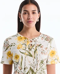 Rafaella Petite Garden Print Lace-Up Top