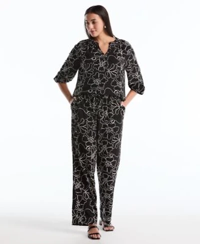 Rafaella Petite Floral Embroidered 3 4 Sleeve Blouse Floral Embroidered Drawstring Pants