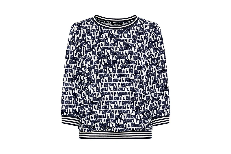 Olsen Women's Allover Geo Print T-Shirt with Stripe Trim