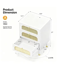 Yigii Boho Style Tall Rattan Nightstand with Charging Station