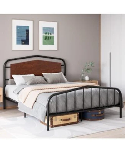 Gaomon Metal Bed Frame With Wooden Headboard Wrought Iron Metal Platform Bed Frame Under Bed Storage No Box Spring Required Easy Assembly