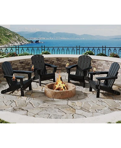 gaomon Folding Adirondack Chair Set of 4, Hdpe Outdoor Patio Chair with Cup Holder, All Weather Resistent Wooden Textured for patios, Decks, Gardens