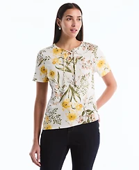 Rafaella Petite Garden Print Lace-Up Top