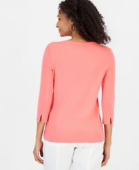 Style & Co Women's Pima Cotton 3/4-Sleeve Boat-Neck Top, Created for Macy's