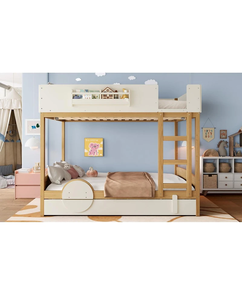 Streamdale Queen Bunk Bed with Trundle, Bookshelf, and Auto Design for Kids