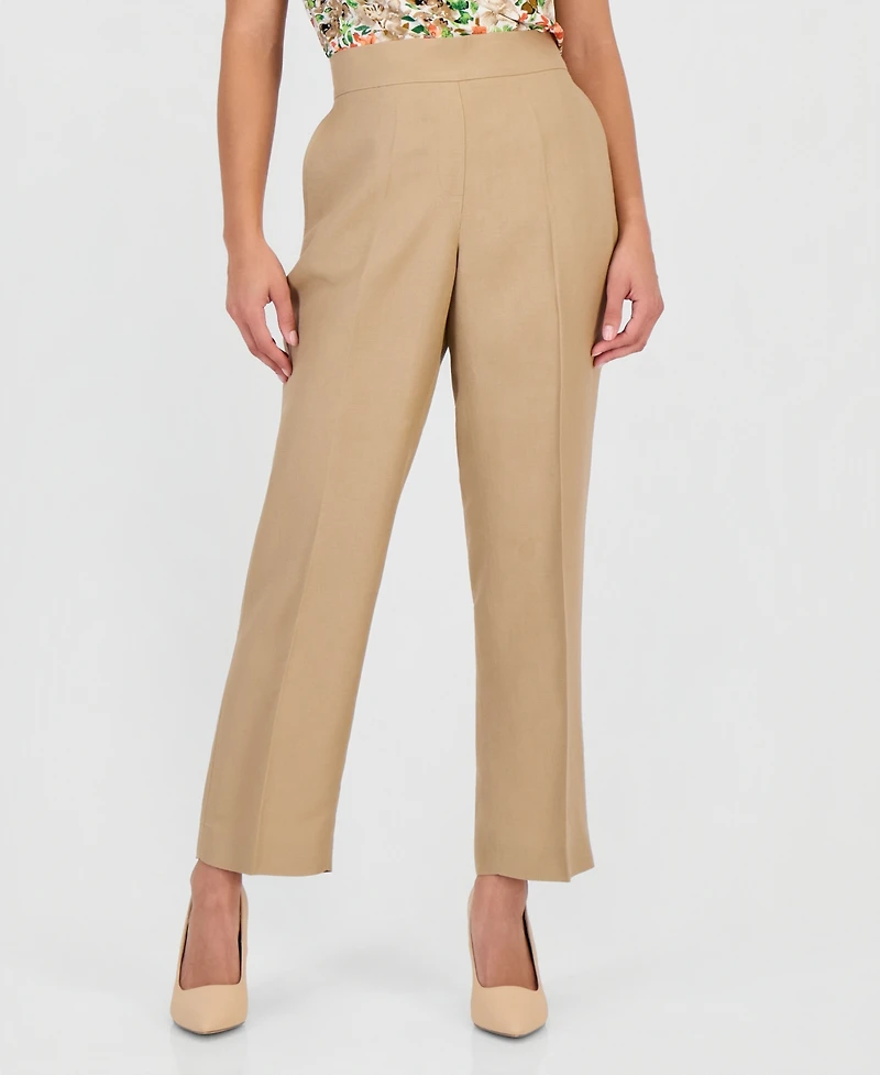 Kasper Petite Mid Rise Straight-Leg Pull-On Ankle Pants