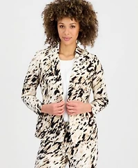 Kasper Womens Animal Print One Button Blazer Straight Leg Pants