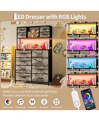 gaomon Dresser for Bedroom Drawer Fabric Chest with Led Lighting, Power Outlet and Open Shelves, Wood Top & Metal Frame for Bedroom, Hallway