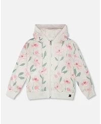 Deux par Big Girls French Terry Hoodie Off White Printed Flowers