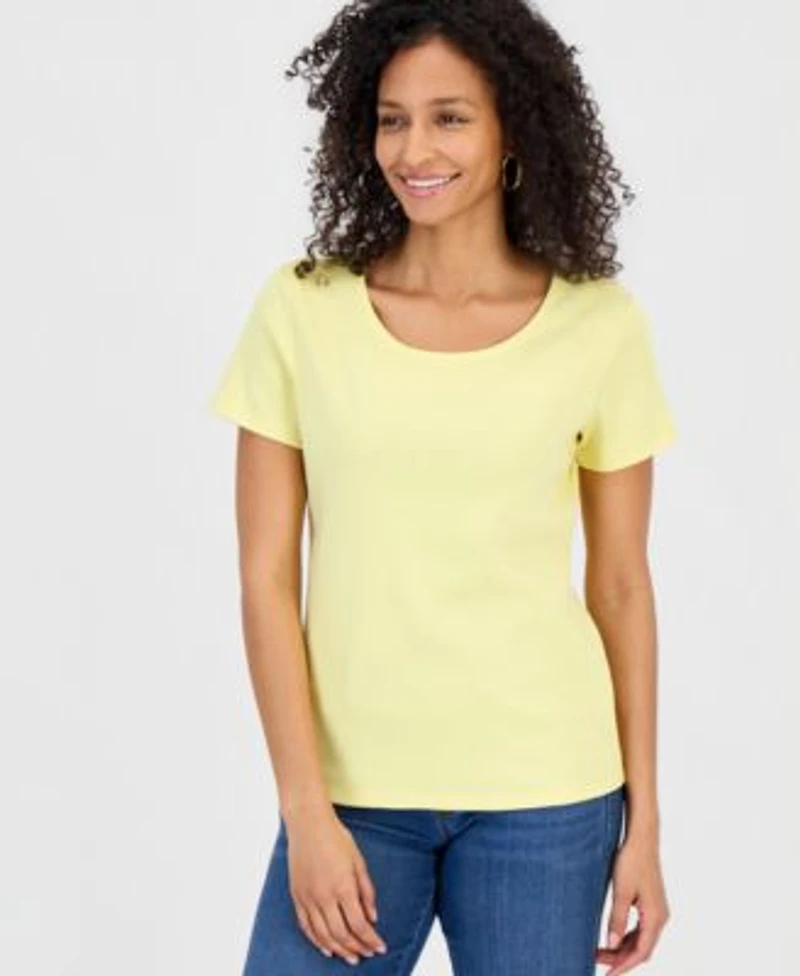 Style Co Womens Cotton Short Sleeve Scoop Neck Top Pxs 4x Created For Macys
