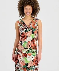 Kasper Womens Printed Sleeveless Cowl Neck Top Midi Skirt