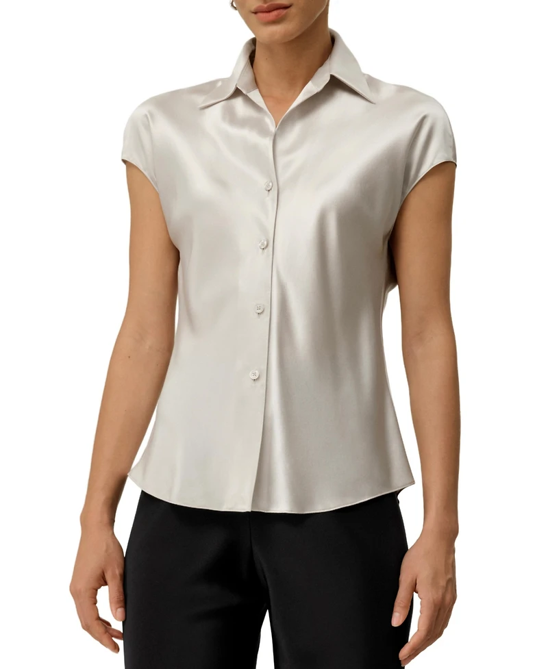 Lilysilk Women's Bias Cut Cap-Sleeve Silk Shirt