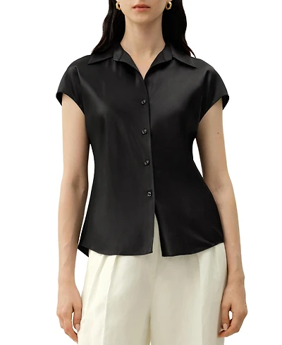Lilysilk Women's Bias Cut Cap-Sleeve Silk Shirt