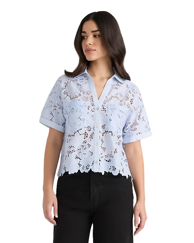 Nvlt Women's Short Sleeve Lace Cropped Shirt