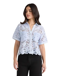 Nvlt Women's Short Sleeve Lace Cropped Shirt