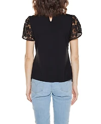 Belldini Women's Lace Front Mock Neck Top