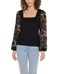 Belldini Women's Crochet Lace Blouson Sleeve Sweater