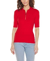 Belldini Womens Collared Quarter Zip Ribbed Knit Sweater