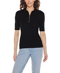 Belldini Women's Collared Quarter Zip Ribbed Knit Sweater