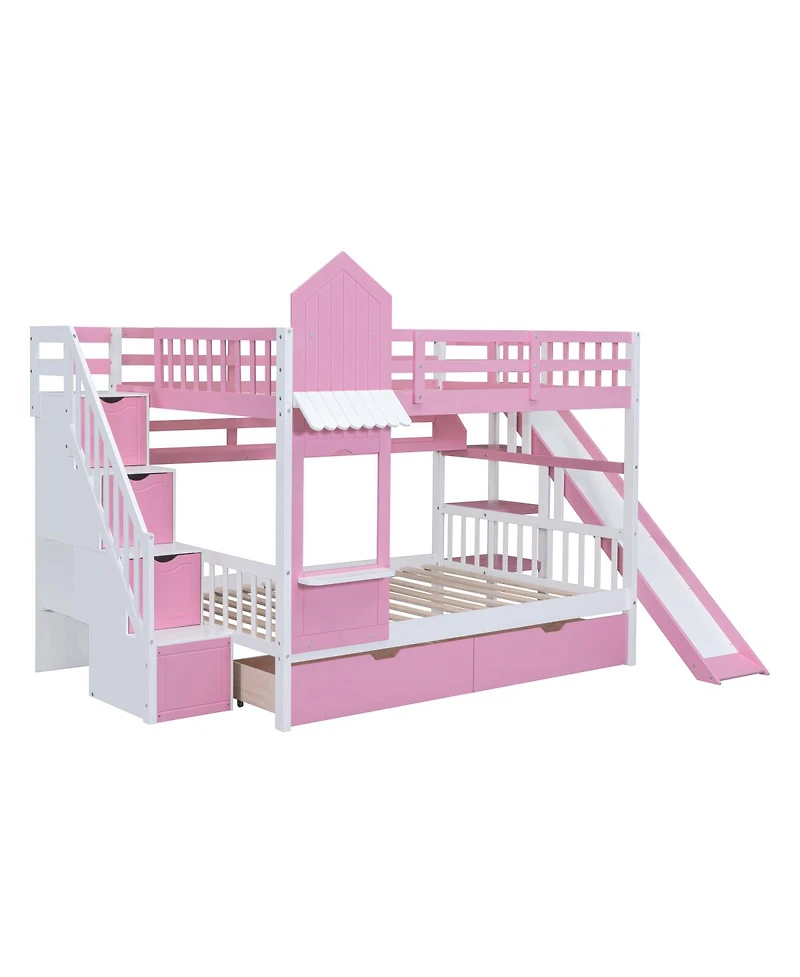 Streamdale Furniture Full-Over-Full Castle Bunk Bed w/ Drawers