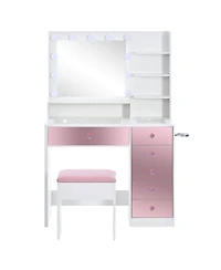 Streamdale Furniture Glamorous Pink Vanity Set with Hollywood Lights & Storage