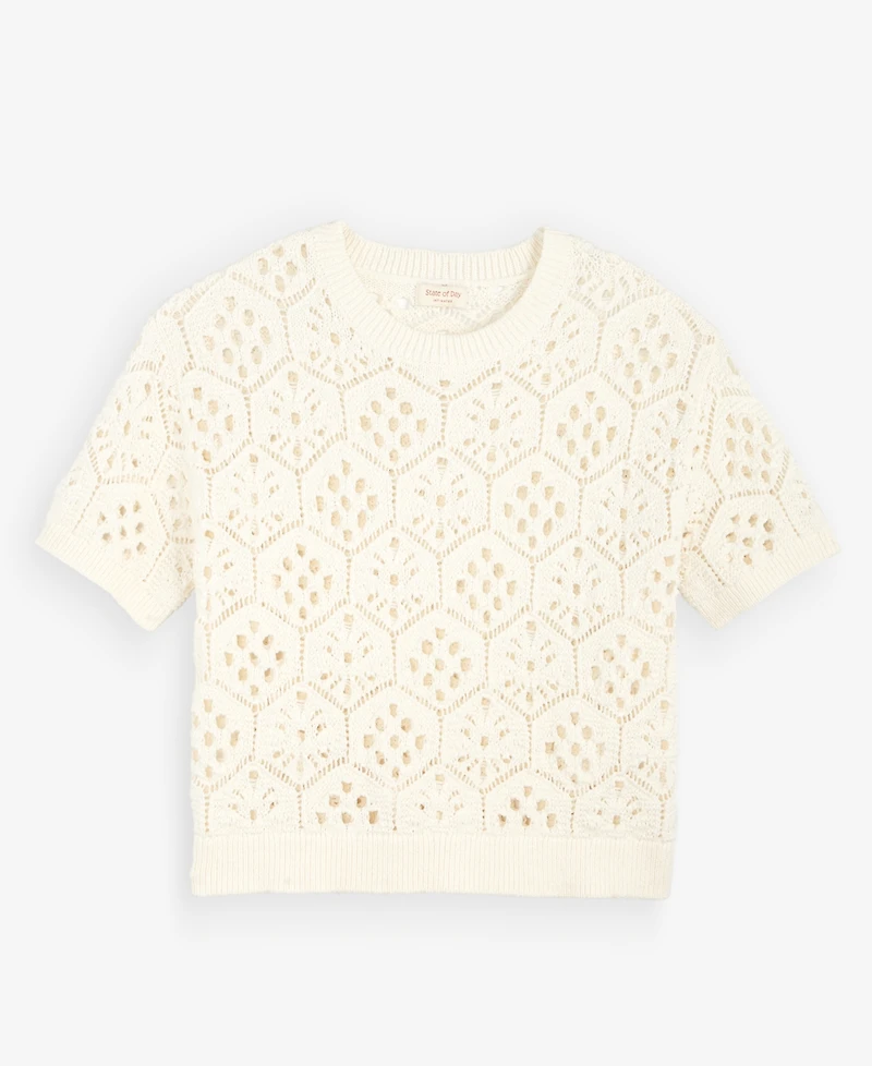 State of Day Women's Short-Sleeve Crochet Sweater, Macy's Exclusive