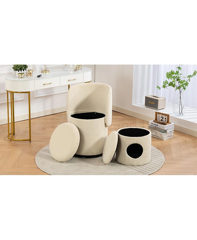 Streamdale Stylish Swivel Barrel Chair with Storage & Free Cat Bed