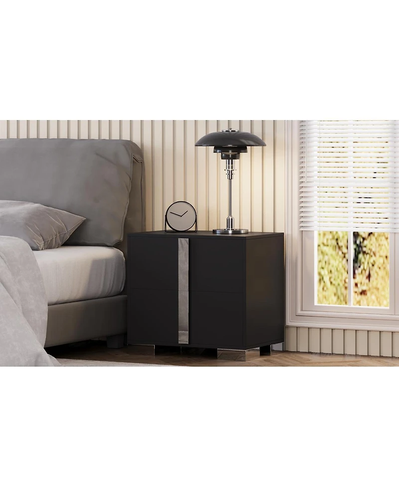 Streamdale Furniture Modern End Table with Drawers and Metal Foot