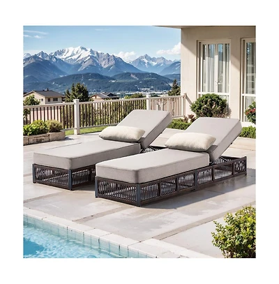 Gymojoy Brown Pe Wicker Outdoor Chaise Lounge with 5 In. Thick Olefin Cushions Patio Chair for Sunroom