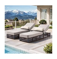 Gymojoy Brown Pe Wicker Outdoor Chaise Lounge with 5 In. Thick Olefin Cushions Patio Chair for Sunroom