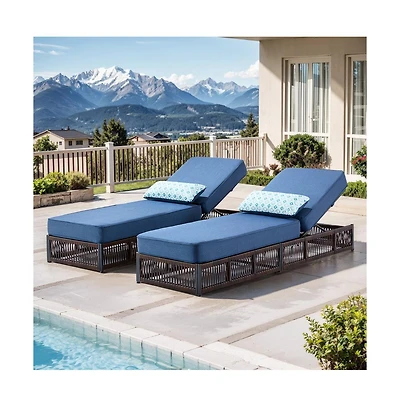 Gymojoy Brown Pe Wicker Outdoor Chaise Lounge with 5 In. Thick Olefin Cushions Patio Chair for Sunroom
