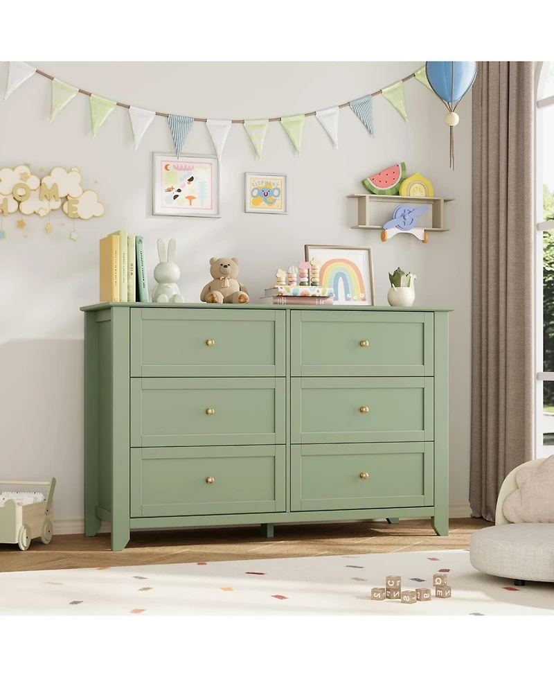 gaomon 6-Drawer Dresser for Bedroom, Large Wooden Chest with Deep Drawers and Metal Knobs for Entryway