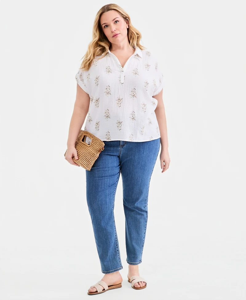 Style & Co Plus Collared Popover Top