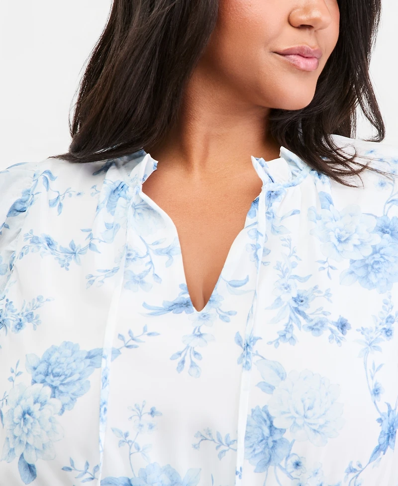 Anne Klein Plus Tie-Neck Flutter-Sleeve Midi Dress