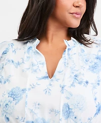 Anne Klein Plus Tie-Neck Flutter-Sleeve Midi Dress