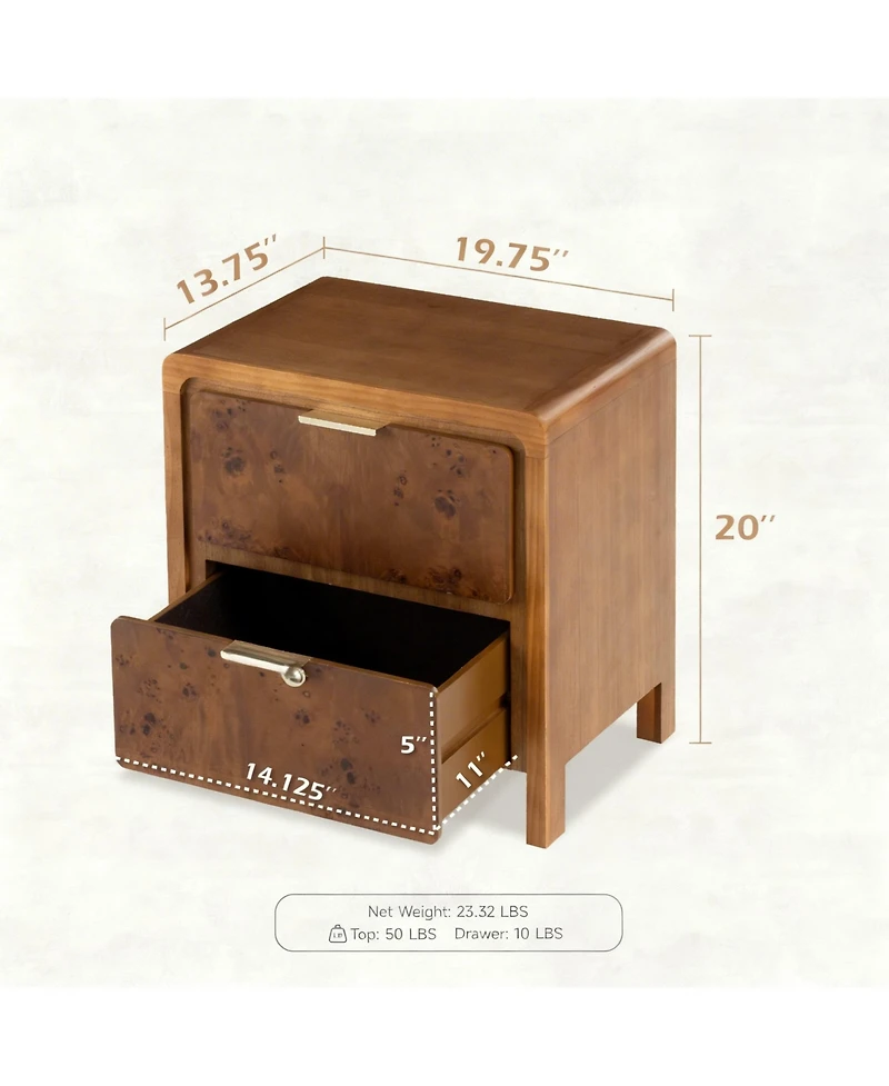 Yigii Rustic Nightstand, Farmhouse Style, No Assembly, Durable