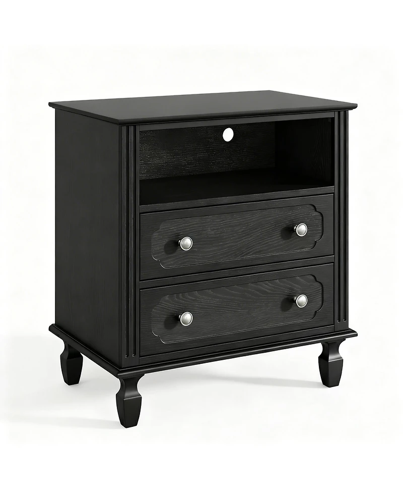 Yigii Wood Grain Nightstand with Charging Hub