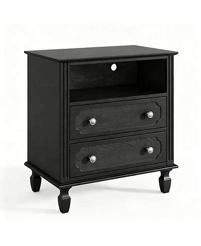 Yigii Wood Grain Nightstand with Charging Hub