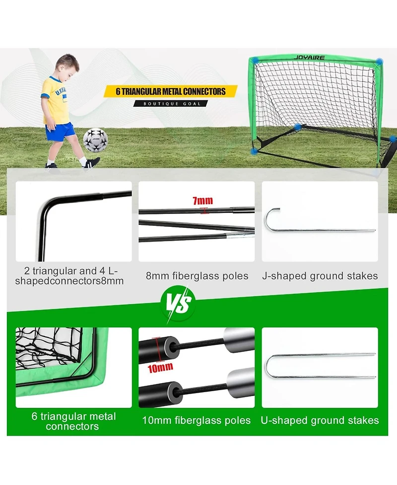 Joyaire Pro-Grade 4x3ft Pop-Up Soccer Goal for Kids – Durable 5-Layer Tear-Resistant Net & 10mm Poles, Portable Training Set with 4 Ball