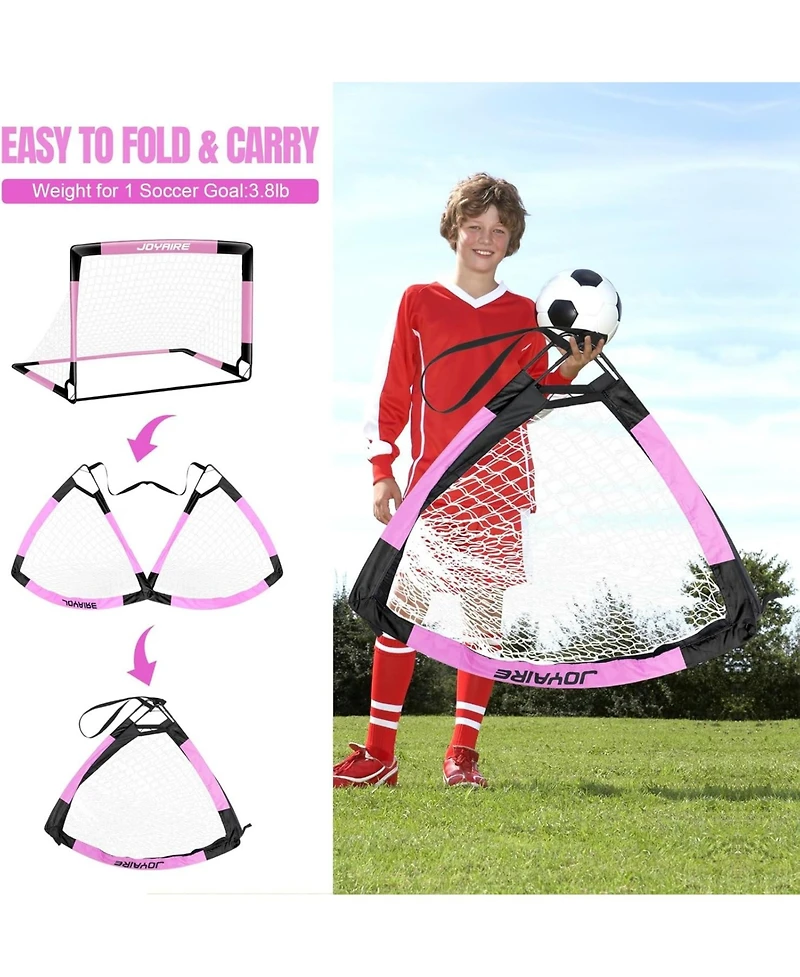 Joyaire Pro-Grade Kids Backyard Soccer Goal, Tear-Resistant 5-Layer Polyester Net & 10mm Poles, 7x5ft Portable Pop Up Training Set with 4 Ball