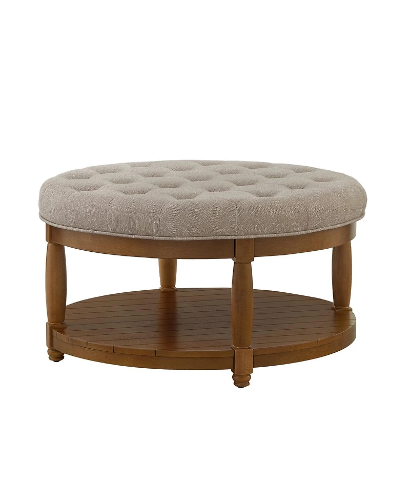 Streamdale Large Tufted Linen Ottoman Coffee Table with Wood Shelf Storage
