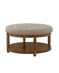 Streamdale Large Tufted Linen Ottoman Coffee Table with Wood Shelf Storage