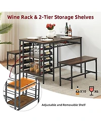 gaomon Dining Table Set for 4 Kitchen Table with 2 Benches Rectangular Dining Room Table Set with Wine Rack and Storage Shelf 3 Piece Dining Table Set