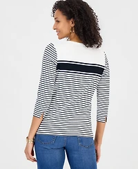 Style & Co Women's Printed Pima Cotton 3/4 Sleeve Boatneck Top, Macy's Exclusive