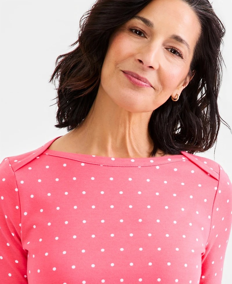 Style & Co Women's Printed Pima Cotton 3/4 Sleeve Boat-neck Top, Macy's Exclusive