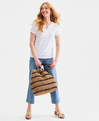Style & Co Women's Printed Short-Sleeve Henley Top, Macy's Exclusive