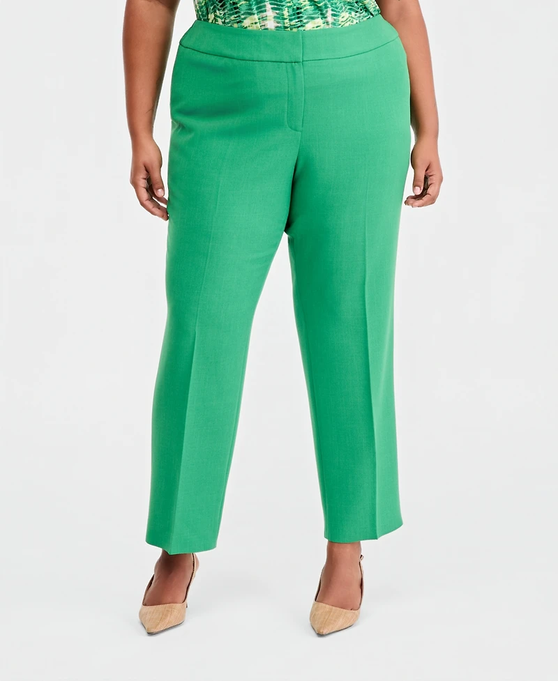Kasper Plus Fly-Front Crepe High-Rise Straight-Leg Pants