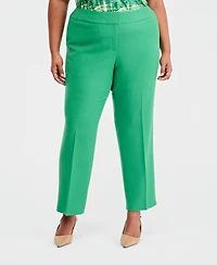 Kasper Plus Fly-Front Crepe High-Rise Straight-Leg Pants