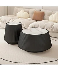 Streamdale Modern Leather Sofa Coffee Table with Sintered Stone Top